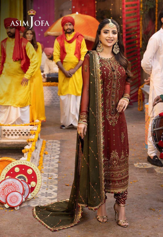 Asim Jofa Heavy Embroidered Chiffon Suit with Malai Fabric Trouser