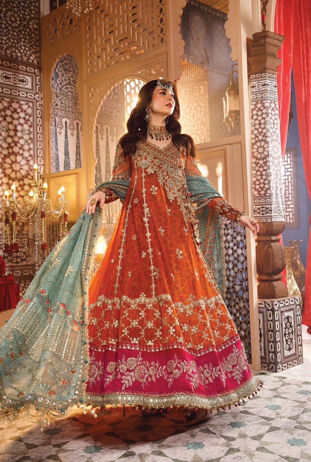 Maria B Unstitched Replica Exquisite Handworked Net Frock with Jamawar